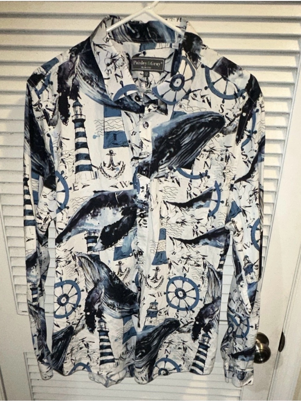 Paisley & Gray White and Blue Nautical Whale Print Button-Down Shirt
